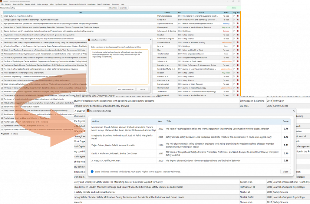 Recommend Citations - semantic search returns ranked relevant articles